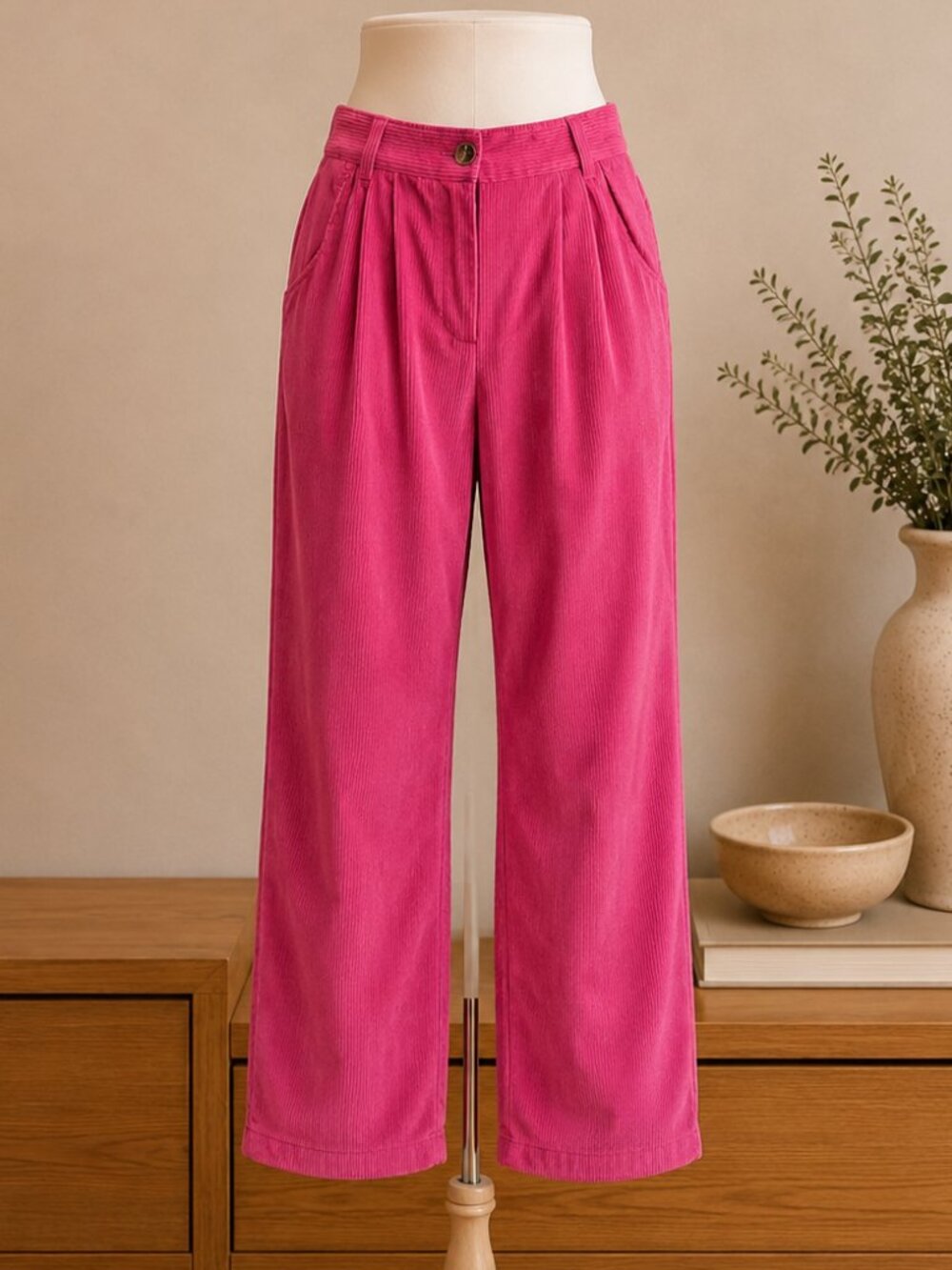 Halara Pink Corduroy Women's M/L Pleated Stretch High Rise Wide Leg Pants Barbie